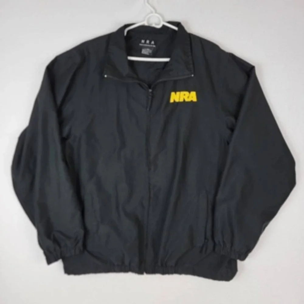 NRA Jacket Coat Men's XXL Black Yellow Solid Waist Length Pockets Embroidered